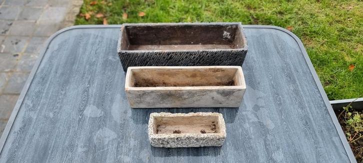 3 bloembakken / schalen in steen / beton, Tuin en Terras, Bloembakken en Plantenbakken, Zo goed als nieuw, Balkon, Tuin, Rechthoekig