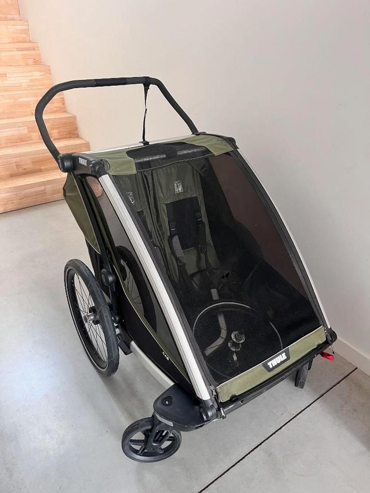 Thule Chariot Cab 2 Cypres Green, Fietsen en Brommers, Fietsaccessoires | Aanhangwagens en Karren, Gebruikt, Kinderkar, 40 tot 60 kg