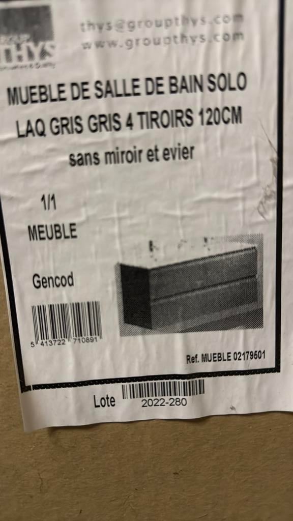 Meuble évier 120 cm neuf gris brillant, Maison & Meubles, Enlèvement, Gris