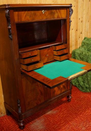 Antiek Biedermeier Strak mahoniehouten klep secretaire buro beschikbaar voor biedingen