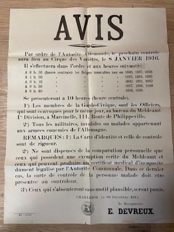 Garde civique - burgerwacht - affiche 1915 Charleroi beschikbaar voor biedingen