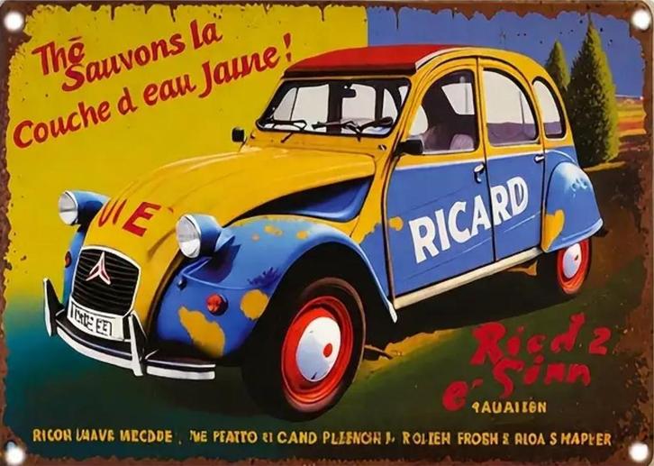 Reclamebord vintage Ricard pastis 2CV - mancave nieuw, Verzamelen, Merken en Reclamevoorwerpen, Zo goed als nieuw, Reclamebord