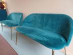6 Eettafel stoelen, zetels blauw, groen, stof, Huis en Inrichting, Stoelen, Vijf, Zes of meer stoelen, Stof, Zo goed als nieuw