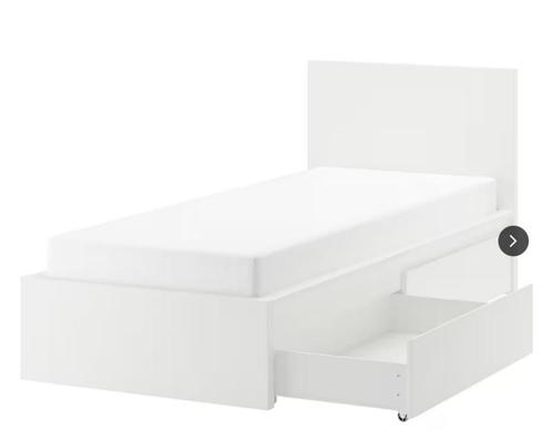 Bed 90 x 200, wit met lades, incl.lattenbodem, Huis en Inrichting, Slaapkamer | Bedden, Zo goed als nieuw, Eenpersoons, 90 cm
