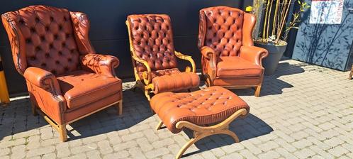 Chesterfield Fauteuils ~ prijs per stuk, Huis en Inrichting, Fauteuils, Gebruikt, Leer, Ophalen