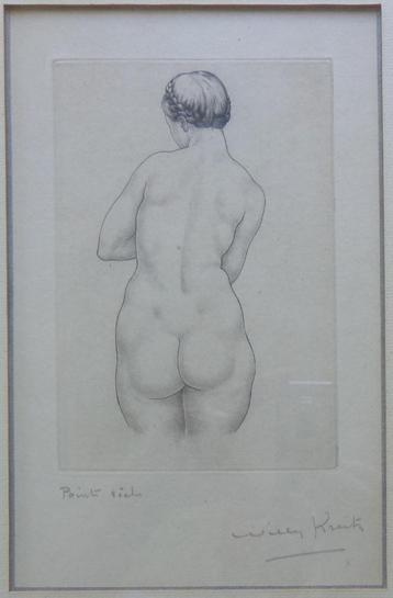 WILLY KREITZ / RUGGELINGS NAAKT / ZW-W ETS / 37x27cm / KADER, Enlèvement ou Envoi