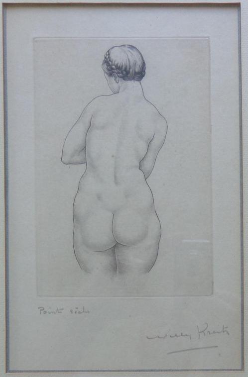 WILLY KREITZ / RUGGELINGS NAAKT / ZW-W ETS / 37x27cm / KADER, Antiek en Kunst, Kunst | Litho's en Zeefdrukken, Ophalen of Verzenden
