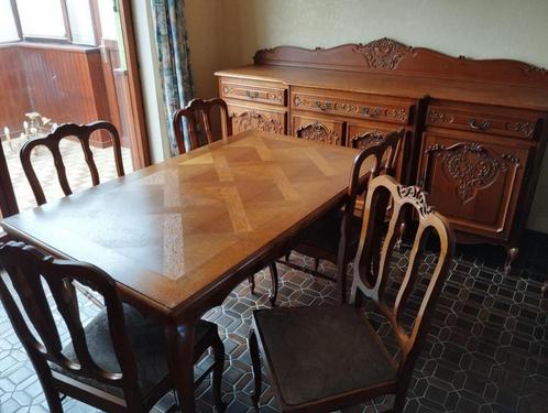 Woonkamerstijl (tafel, 6 stoelen, dressoir, dressoir, Huis en Inrichting, Tafels | Salontafels, Gebruikt, Ophalen of Verzenden