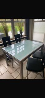 Table à cadre gris avec plateau en verre sablé., Enlèvement, Utilisé, Verre