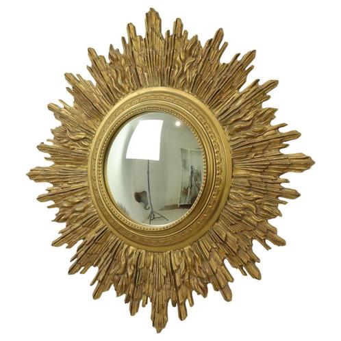 Zeer Grote Gouden Zonnespiegel Sunburst Spiegel XL Hars 69cm, Antiek en Kunst, Antiek | Spiegels, 50 tot 100 cm, Minder dan 100 cm