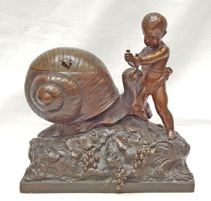 Benoit Lucien Hercule - Bronzen Beeld - Ringendoos., Antiek en Kunst, Kunst | Beelden en Houtsnijwerken, Ophalen of Verzenden