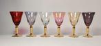 6 gekleurde glazen met goudkleurige voet jaren 60, Antiek en Kunst, Antiek | Glaswerk en Kristal, Ophalen of Verzenden