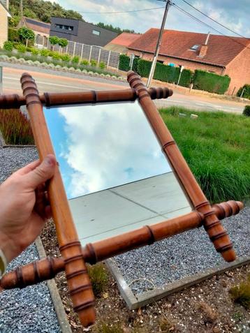 Brocante 1920s faux bamboe compact houten spiegel  beschikbaar voor biedingen