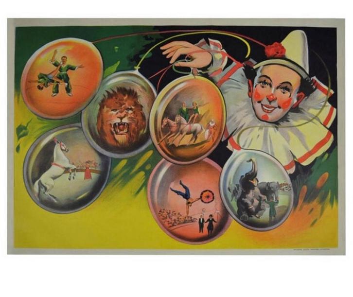 Litho Engelse Circus poster, Jaren 30, Verzamelen, Posters, Gebruikt, Rechthoekig Liggend, Ophalen of Verzenden