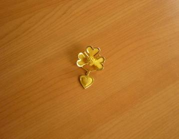 Geelgoudkleurige klaver hart broche speld pin