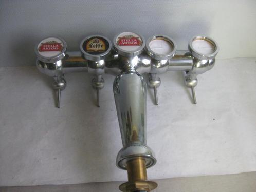 Colonne de robinetterie 4 robinets chromés avec lentilles lu, Collections, Marques de bière, Utilisé, Autres types, Enlèvement ou Envoi