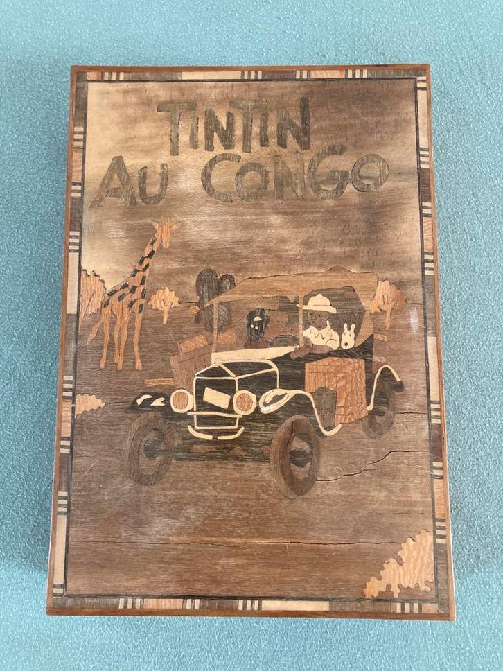 Kuifje: TinTin au Congo doos in hout, Verzamelen, Stripfiguren, Gebruikt, Overige typen, Kuifje, Ophalen of Verzenden