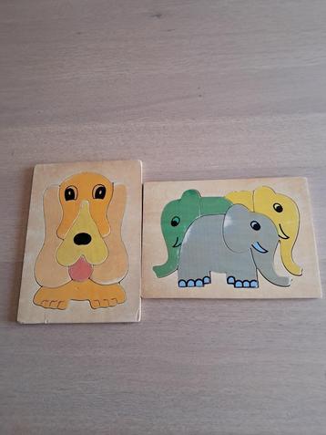Kinderpuzzels hond en olifant, Kinderen en Baby's, Ophalen of Verzenden, Minder dan 10 stukjes, 6 maanden tot 2 jaar, Van hout