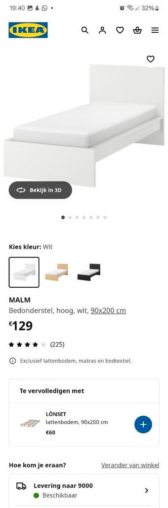 Eenpersoonsbed ikea Malm wit  met lattenbodem +  2 bedschuif, Huis en Inrichting, Slaapkamer | Bedden, Zo goed als nieuw, Wit