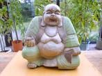 Lachende Maitreya Buddha beeld in hout / 34 x 30 cm, Ophalen of Verzenden