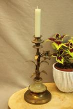 Antieke koperen kandelaar met ony en bloem, Antiek en Kunst, Ophalen of Verzenden, Koper of Brons