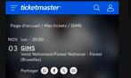 Ticket GIMS EN FOSSES LE 3/11 FOREST NATIONAL, Tickets en Kaartjes, Concerten | Overige, Eén persoon