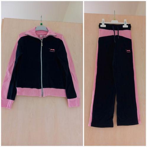 Roze/zwarte jogging maat 128; sportbroek en vest als nieuw, Kinderen en Baby's, Kinderkleding | Maat 128, Zo goed als nieuw, Meisje