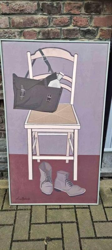 Huile sur toile chaise quotidienne signe Léon michiels beschikbaar voor biedingen