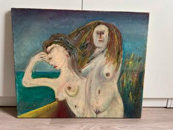 Schilderij twee naakte dames, Antiek en Kunst, Kunst | Schilderijen | Modern, Ophalen of Verzenden