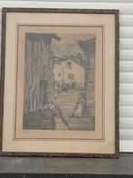 eau forte ruelle en espagne signe charles swyncop, Antiek en Kunst, Ophalen of Verzenden