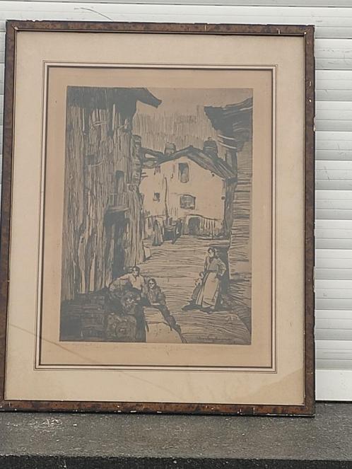 eau forte ruelle en espagne signe charles swyncop, Antiek en Kunst, Kunst | Etsen en Gravures, Ophalen of Verzenden