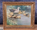 Schilderij met eenden in handgemaakte oude lijst, Antiek en Kunst, Ophalen of Verzenden