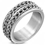Zilverkleurige roestvrij stalen kettingring voor mannen, Handtassen en Accessoires, Ringen, 20 of groter, IJzer of Staal, Heer