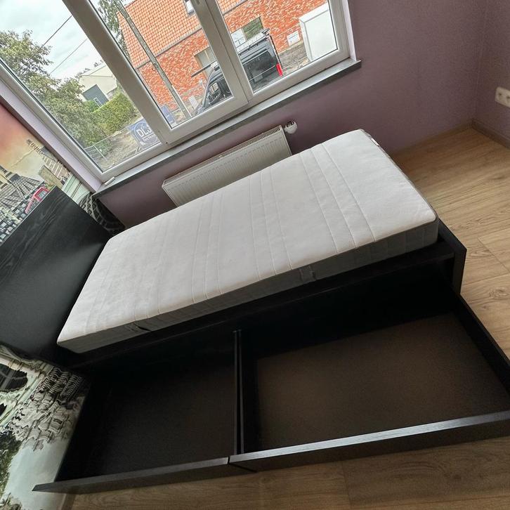 Bed Malm -zwart - 90x200cm, Huis en Inrichting, Slaapkamer | Bedden, Gebruikt, Eenpersoons, 90 cm, 200 cm, Hout, Zwart, Ophalen