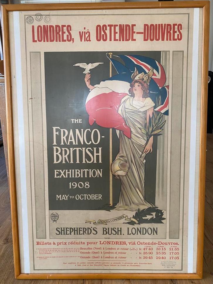 affiche the franco-british exhibition (ong 70x100 cm), Verzamelen, Posters, Zo goed als nieuw, Ophalen of Verzenden