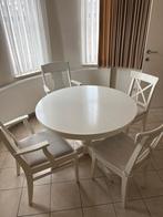 Uitschuifbare tafel met 4 stoelen, Huis en Inrichting, Tafels | Eettafels, Ophalen, Rond, Zo goed als nieuw, Modern