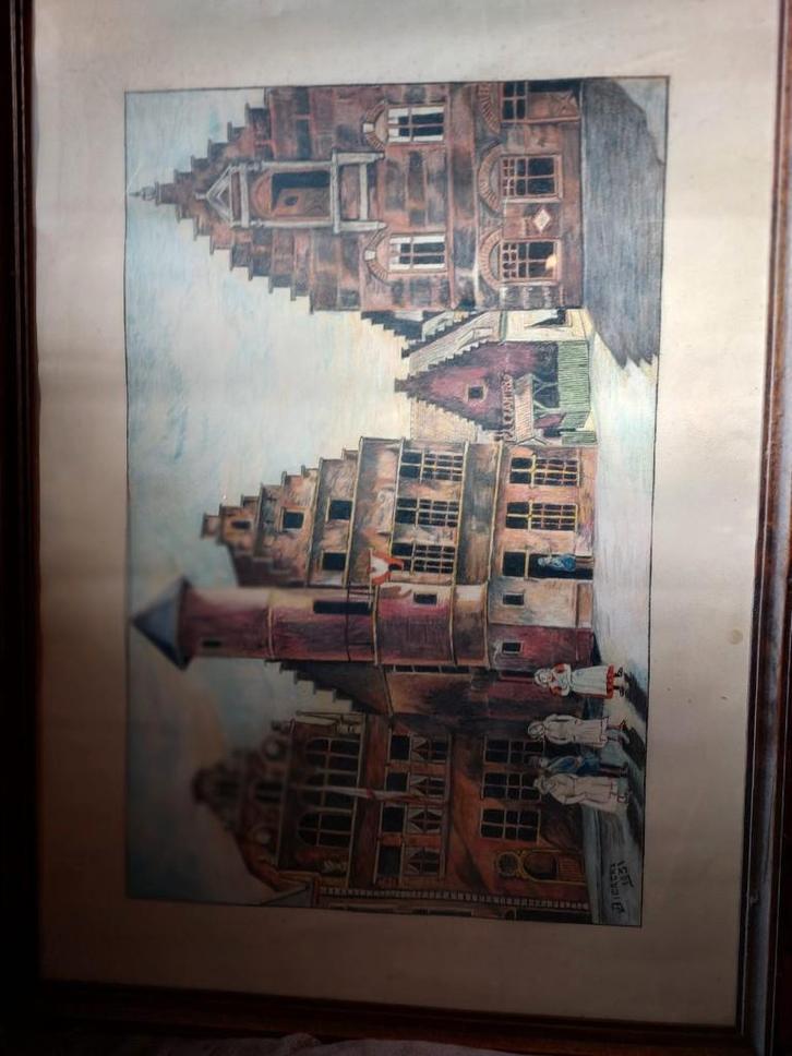 oude aquarel-pentekening Dierckx 1931, Antiquités & Art, Curiosités & Brocante, Enlèvement ou Envoi