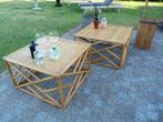 Vintage bamboo / rotan salontafels + (paraplu)bak, Gebruikt, Ibiza style bohemian style, Ophalen