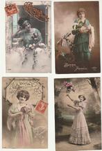 Lot 10 kaartjes Gelukkig Nieuwjaarskaarten met vrouwen, Verzamelen, Postkaarten | Themakaarten, Gelopen, Feest(dag), Verzenden