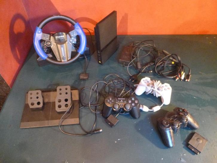 Playstation 2 console + spellen, Games en Spelcomputers, Spelcomputers | Sony PlayStation 2, Gebruikt, Zwart, Met 3 controllers of meer