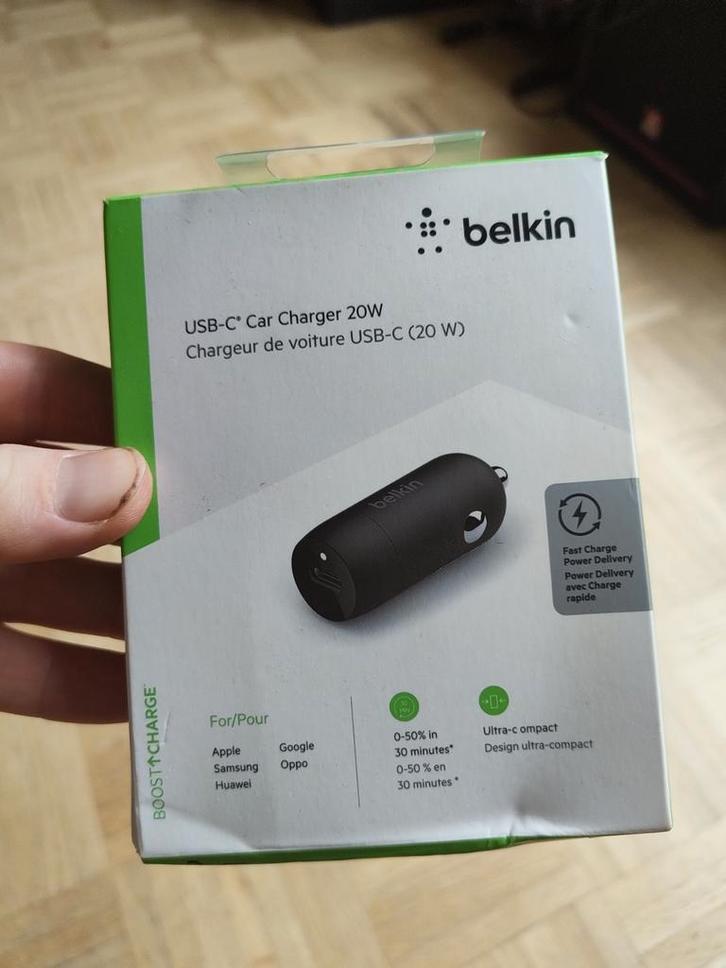 Belkin USB-C lader 20W autolader, Telecommunicatie, Mobiele telefoons | Telefoon-opladers, Zo goed als nieuw, Ophalen of Verzenden