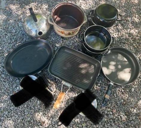 Set pannen, mosselpotten, soeppot en fluitketel (9 stuks), Huis en Inrichting, Keuken | Potten en Pannen, Gebruikt, Kookpan of Snelkookpan
