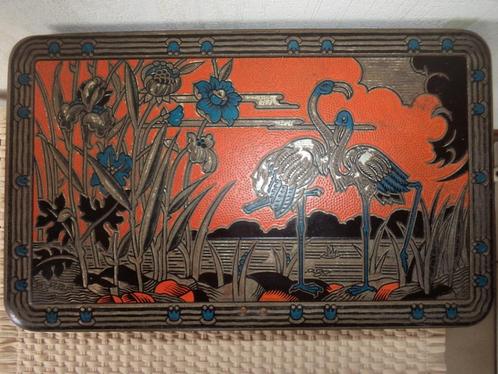 Blik ca.1930-49, flamingo’s en kraanvogels, Verzamelen, Blikken, Gebruikt, Ophalen
