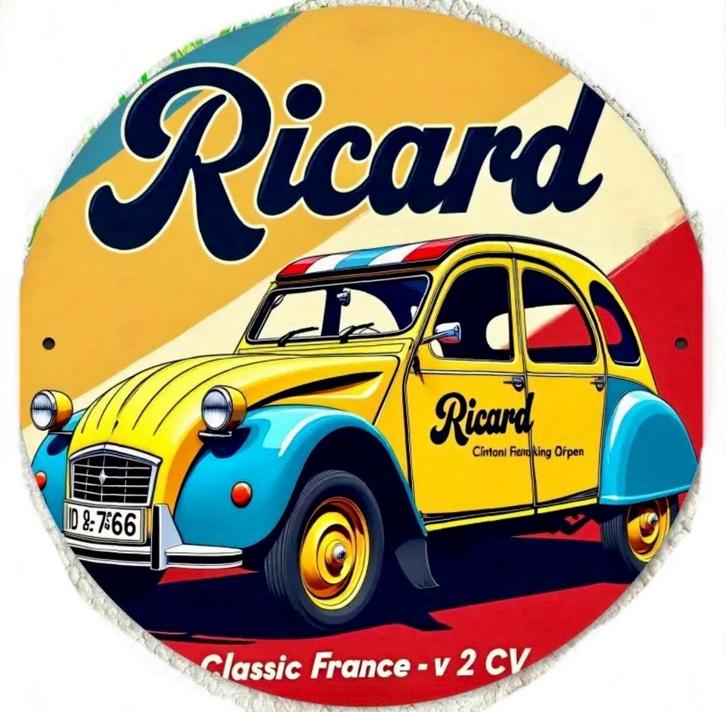Reclamebord vintage Ricard 2CV - mancave poolhouse nieuw, Verzamelen, Merken en Reclamevoorwerpen, Zo goed als nieuw, Reclamebord