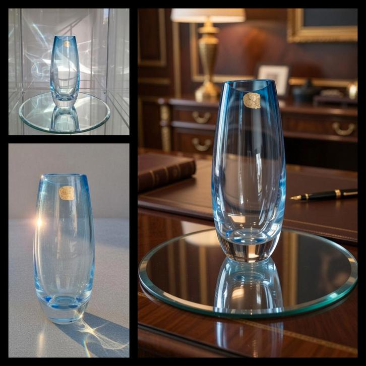 Kristallen vaas „Combat blue” — Val Saint Lambert, Antiek en Kunst, Antiek | Glaswerk en Kristal, Ophalen of Verzenden