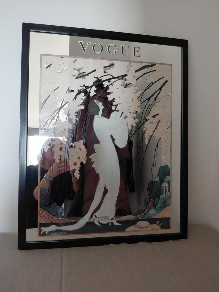 Grote vintage "Vogue" reclamespiegel, muur-wandspiegel, Antiek en Kunst, Curiosa en Brocante, Ophalen