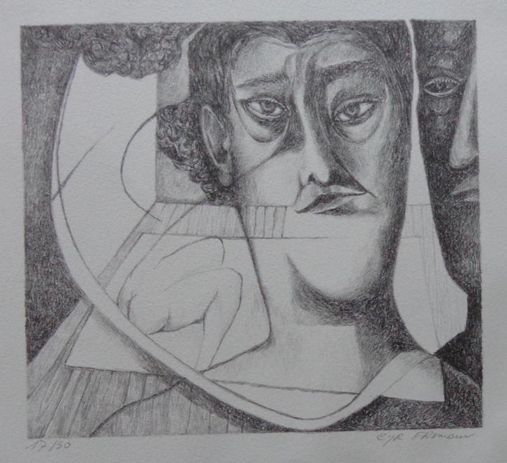 CYR FRIMOUT / GEZICHT / ZW-W LITHO / 39x56cm / SIG, Antiek en Kunst, Kunst | Litho's en Zeefdrukken, Ophalen of Verzenden