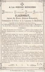 Politiekommissaris Meulenbeke Charles Claerhout 1838-1874, Verzamelen, Bidprentjes en Rouwkaarten, Ophalen of Verzenden