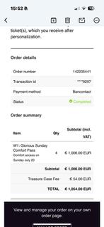 Tomorrowland 2025 - 4x Glorious Sunday Comfort Pass W1 20/7