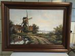 Te koop oud Hollands landschap olieverf/doek, gesigneerd!!, Antiek en Kunst, Ophalen of Verzenden